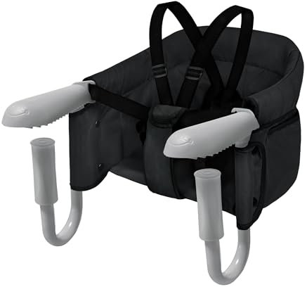 Aufun Tischsitz Faltbar Babysitz, Booster Sitz mit Anti-Rutsch-Klemmen, ergonomischer Rückenlehne, Sicherheitsgurt, Kinder Reisehochstuhl für zu Hause und Unterwegs (Schwarz)