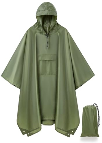 Royalotic Fashion Waterproof Rain Poncho Hooded Raincoat with Pocket Jacket for Adult (Standard, green)