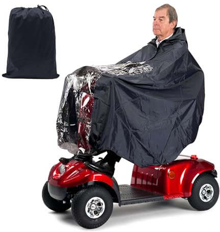 QUSLLIS Regenponcho für Elektromobil, 100% Wasserdichter Regenschutz für Seniorenmobil Elektromobil mit Aufbewahrungstasche, mit Reflektierende Streifen Durchsichtigem Pane, Schwarz