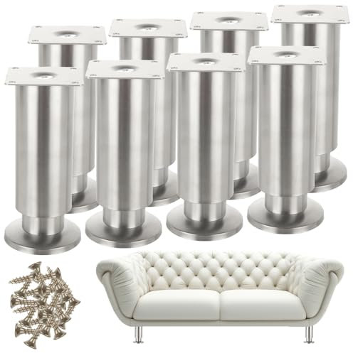 WOPPLXY 8 PCS Furniture Legs 15CM - 6inch Silver Cold Rolled Steel Adjustable Sofa Leg Height 15cm - Furniture Feet Accessories