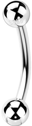 OUFER 16G Curved Barbell Silber 925 Eyebrow Piercing Jewellery 8 mm Curved Barbell Piercing Silber Rook Earring Ball Eyebrow Bar Frauen Männer (Silber)