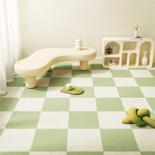 Self Adhesive Light Green Carpet Tiles 50X50cm 15 Pcs Non Slip Hardwearing Easy to Peel and Stick Ideal for Office Living Room Bedroom Floor Tiles