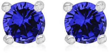 Amazon Essentials Ohrstecker aus rhodiniertem Sterlingsilber, Tansanit-Zirkonia, Geburtsstein Dezember