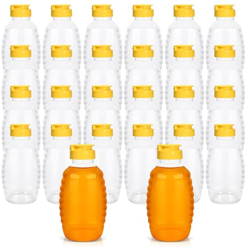PPXHFV 24 Pack Honey Bottle, Honey Bottles Squeeze 16 oz,With LeakProof Flip-Top Caps,Refillable Honey Plastic Jars,Plastic Honey JarsFor Storing And Dispensing.