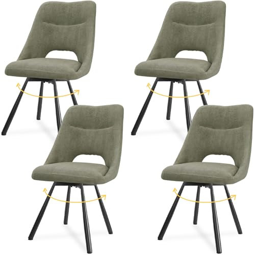 LEWE Esszimmerstühle drehbar 4er Set, Automatisch zurückkehrender Sitz, 180° Drehstuhl, Ergonomischer Polsterstuhl, armlos, Esszimmer Wohnzimmer Schlafzimmer, Kaschmir-Stoff - Graugrün