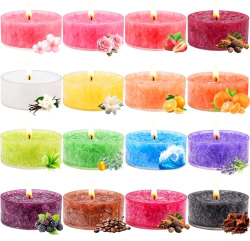 16Pack Scented Tealight Candles Gift Set, Mini Soy Wax Aromatherapy Candles, Portable Travel Tea Lights Candles for Relaxing Home Decor Events Gifts for Women Birthday Christmas Mother's Day