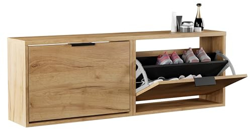 Planetmöbel 2 x Meuble à Chaussures étroit avec 1 Porte | étagère à chaussures peu encombrante avec 2 tablettes, rangement chaussures pour entrée, couloir, vestiaire 60 x 23 x 42,5 cm