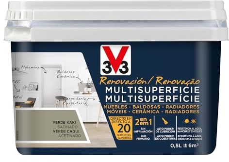 V33 Esmalte Renovación Multisuperficie Verde Kaki Satinado 0,5L