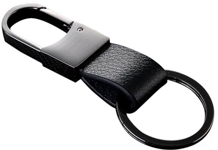 Cerbery - Schlüsselanhänger aus Leder mit Ringen und Geschenkbox - Auto Geschenk Schlüsselband Schlüsselbund Schlüsselhalter Schlüsselring (Schwarz)