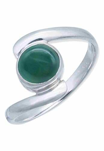 mantraroma Damenring echt Silber schlicht mit rundem grüner Onyx