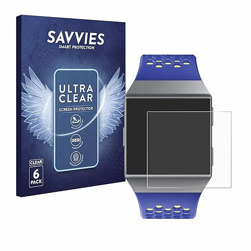 Savvies 6 Stück Schutzfolie für Fitbit Ionic Displayschutz-Folie Ultra-Transparent