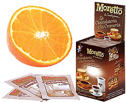 MORETTO preparato in polvere per cioccolata calda in tazza - gusto CIOCCOLATO e ARANCIA - 1 scatola con 12 bustine