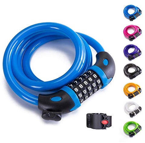 XZSUN Bike Lock Bicycle Lock Chain, 5-Digit Combination Lock, Core Steel Wire, Portable Bicycle Locks, 1.1m x 1/2 inch, Light Blue