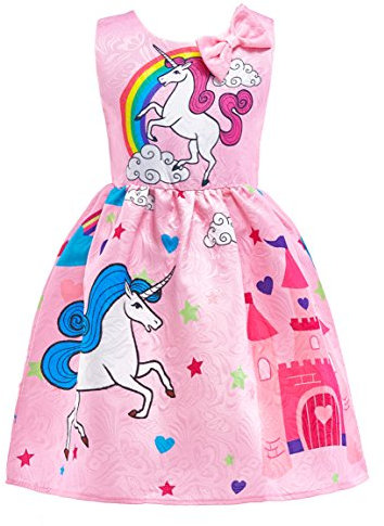 Lito Angels Einhorn Kleid Kostüm für Kinder Mädchen, Sommerkleid Freizeitkleidung Verkleidung, Größe 7-8 Jahre 128, Stil B - Rosa