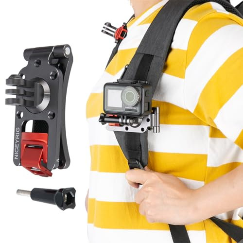 NICEYRIG Rucksack Schultergurt Halterung für GoPro, für DJI OSMO Action, für AKOSO mit 360 ° Drehhaken,Rucksackgurt Halterung Clip Mount, Gurthalter-Befestigungssystem, Zubehör