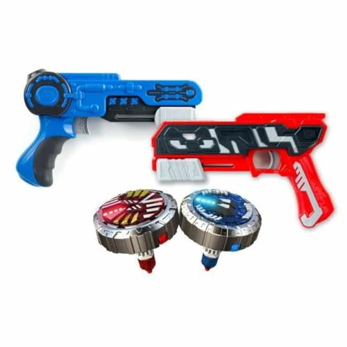 Spinner MAD 86321 Battle Pack by Silverlit, 2 Spieler mit 2 Blaster und 2 LED-Kreiseln, kompatibel mit der gesamten Spinner Mad Range, Kinderspielzeug, rot und blau, Ab 5 Jahren