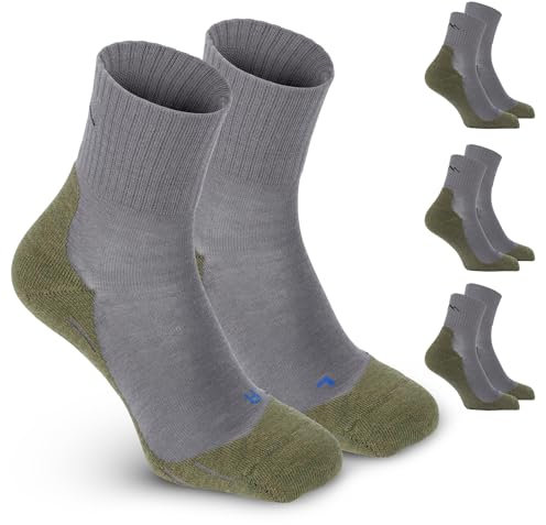gipfelsport Wandersocken Herren & Damen, Outdoor Trekkingsocken | Hiking Socks, Wanderstrümpfe aus Merinowolle | Trekking Socken für Wandern mit extra Polster | | Größe 39-41 I Grün, Dünn I 3x Paar