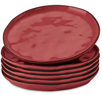 LOBERON Lot de 6 assiettes à dessert Biarré, rouge