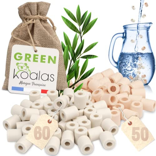 GREEN KOALAS X110 Perles de Céramique EM® Roses X50 + Grises X60 Pack Purificateur Naturel Filtration Eau du Robinet Carafe Fontaine Gourde Machine café Bouilloire Billes filtre anti calcaire chlore