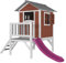 AXI Spielhaus Beach Lodge XL in Rot mit Rutsche in Lila | Stelzenhaus aus FSC Holz für Kinder | Kleiner Spielturm für den Garten..