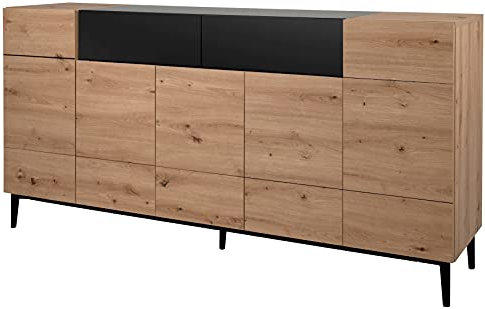DEINE TANTE EMMA 003054 NOLA 51A Artisan Eiche Nb. / schwarz Kommode Sideboard Beistellkommode grifflos 180 x 90 x 40 cm