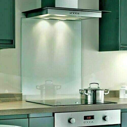 60x75cm Clear Toughened Heat Resistant Splashback Glass Kitchen Cooker with Hooks & Screws Set