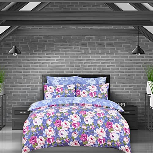 DTEX HOMES Super King Duvet Set 220 Thread Count 100% Pure Cotton Reversible Printed Hotel Quality Duvet Cover Ultra Soft Easy Care Luxury Super King Duvet Cover Set (Tea Rose)