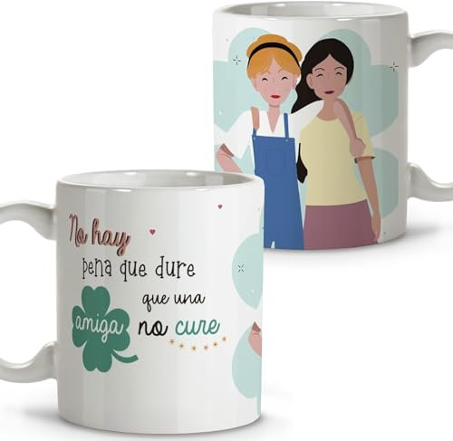 LolaPix Tazas Desayuno Originales Amigas. Taza mejor amiga. Tazas Desayuno Originales. Taza Cerámica 330 ml. Regalos con Frases. Tazas personalizadas.