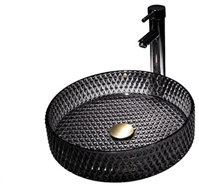 Waschbecken Aufsatzbecken Glaswaschbecken Aufsatzwaschbecken Rund Gästewaschbecken Klein Set für Badezimmer Waschschale Gäste WC Schwarz