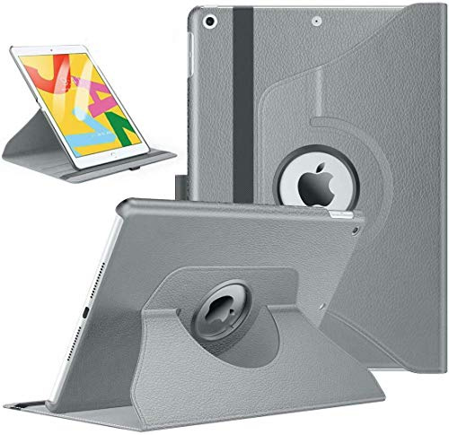 Rotate 360 Leather Case For Apple iPad Air 1 (2013) For Apple iPad Air 2 (2014) and For Apple iPad 5th Generation (2017) For Apple iPad 6th Generation (2018) (Gray)