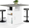 IDMarket - Ilot central UGO 110 cm bandeja efecto hormigón y blanco con almacenamiento