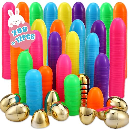 Abakuku 300 Pcs Easter Eggs,2.35 Assorted Bright Colors Plastic Easter Eggs for Easter Hunt,Easter Themed,Decorations,Basket Stuffers Fillers