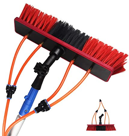 Water Fed Pole Kit, 20ft Length Water Fed Brush w/Squeegee, 6m Water Fed Cleaning System, 3-in-1 Aluminum Outdoor Window Cleaner Hose, Cleaning Tool for Window Glass