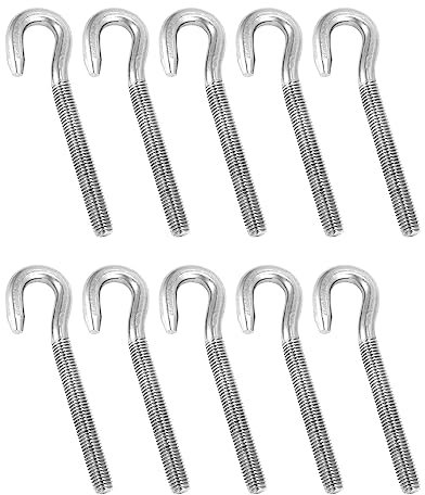 QWORK 10 Stück M10 Hakenbolzen 304 Edelstahl Ringschraube, Einschraubhaken, Schraubhaken Hohe Härte Stahl Hakenschraube