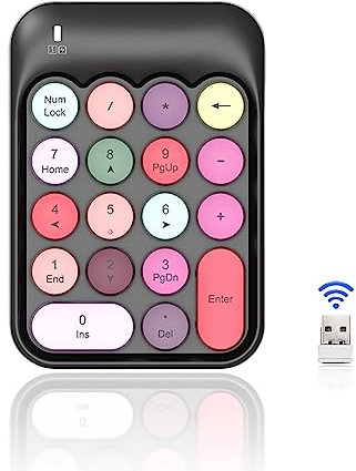 Almohadillas de Números Inalámbricas, 18 Teclas 2,4g Teclado Numérico Inalámbrico, Suave Diseño Silencioso, Almohadilla de Número Usb Bonita de Colores, Teclado Numérico Externo (colorido negro)