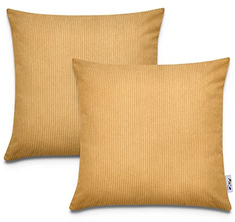 Paco Home Dekorative Kissenbezüge Kordsamt Kissenbezug Weich Kissenhülle Set Kissen Sofa Schlafzimmer Deko Zierkissen, Farbe:Gelb 2, Sets:2pcs-Set