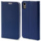 Moozy Custodia a Libro per iPhone XR, Carbonio Blu scuro - Protezione dei Bordi Metallici Flip Cover Portafoglio con Appoggio e Porta Carte