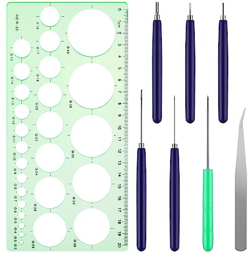 Bewudy Juego de 8 herramientas ranuradas para filigranas, varios tamaños, bolígrafo de aguja para rizar, regla geométrica, manualidades, manualidades, tarjetas, proyectos, herramientas multifunción