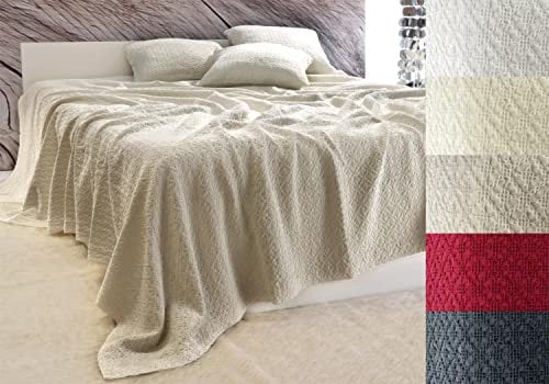 Wohnen & Accessoires GmbH & Co. KG Edle Tagesdecke Coimbra Bettüberwurf 100% Baumwolle 180x260 bis 260x300cm - Überwurf Sofa Couch - Kreuzstich Ornamente - versch. Farben (Beige, 260 x 300 cm)