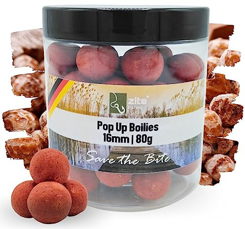 Zite Fishing Pop-Up Boilies 16mm für Karpfen-Angeln - Optimale Auftriebseigenschaften & Hochfängige Aromen - Amino Karpfen-Köder für alle Pop-Up Montagen geeignet - 80g in Dose (Tigernuss)