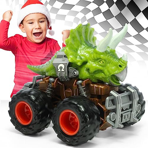 Giocattolo per auto dinosauro per bambini 3-5, attrito, 1 confezione da triceratopo spinta e Go Auto Monster Truck Dino giocattolo regalo per compleanno 209-G1