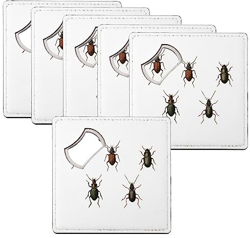 sous Verre Décapsuleur - Insectes Minimaliste Biologie Illustration Ancienne - Lot de 6 (92 x 92 mm)