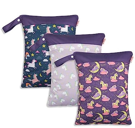 Daysskk 3 stück Nasstasche Wasserdicht Nassbeutel Kindergarten Mädchen Windeltasche Wetbag Kita mit Reißverschluss Wäschebeutel für Schwimmen Reisen 30 * 40 cm