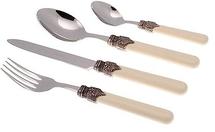 Rivadossi Sandro 1624A12 Set di Posate per 6 Persone, 24 Pezzi-Classic-100% Made in Italy, Artigianalità e Design, Acciaio Inox 18/10, Avorio