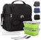 Sac Isotherme Repas 10L Sac à Déjeuner Isotherme Portable Sac à Lunch Isolé avec 2 boîte à lunch pliable et couverts pour Femmes Hommes et Étudiants à l’École et au Bureau(Noir+2 Boîte à Lunch)-X