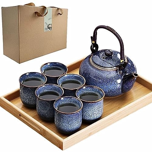 Juego de té japonés tradicional, juegos de té chino/asiático para 6 adultos, bonito juego de té con bandeja e infusor, tetera de porcelana y tazas de té, té grande, regalos para amantes del té