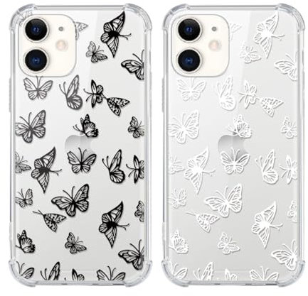 RUMDEY 2 Pack Clear Butterfly Print Girls Woman Phone Case for Apple iPhone 11 6.1 inches, Aesthetic Soft Slim Shockproof TPU Translucent Bumper Cover for iPhone 11 with Design, Black&White