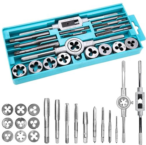 20 pcs Filiera per Filettatura, M3-M12 Tap and Die Set, Filettatrice Professionale, Set Taglio Filettatura In Solido Acciaio Metrica, Filettatrice Manuale, Maschio per Filettare