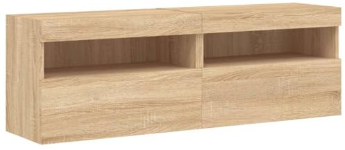 vidaXL Meubles TV Muraux Lumières LED 2 pcs, Armoires de Télévision Suspendues avec Rangement, Meubles Télé Flottants Salon, Moderne, Chêne Sonoma