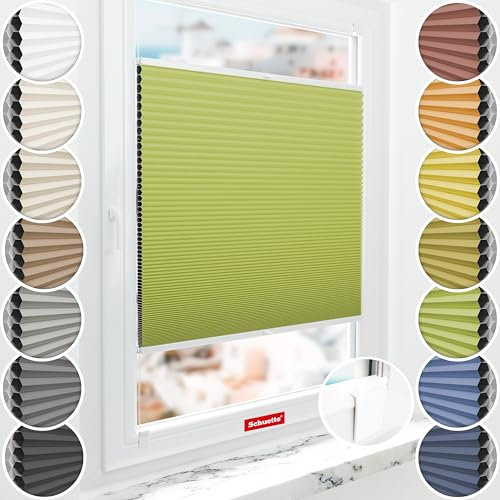 Schuette® Wabenplissee ohne Bohren zum Kleben: Green Tea (Grün) ● 140x150cm (Breite x Höhe) ● Suprafix Faltrollo Klebehalterung ● Bequeme Rollo Montage inkl. Video